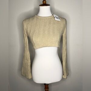 Zara Cream Ribbed Knit Cropped Sweater NWT S